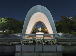 Cenotaph at Hiroshima Peace Memorial Park by Night