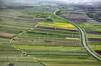 Agricultural landscape with federal motorway BAB 26 between Stade and Buxtehude