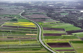 Agricultural landscape with federal motorway BAB 26 between Stade and Buxtehude