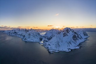 View from Offersoykammen to fjords and mountains in evening mood