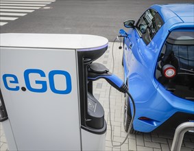 E.GO Life electric car fills up with electricity at the electric charging station