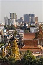 Panoramic view with Wat Ounalom and skyline from Koh Pich