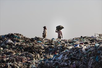 Garbage collector at garbage dump