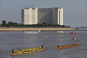 Dragon boats at Bon Om Touk Water Festival on Tonle Sap River