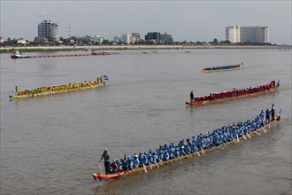 Dragonboats at Bon Om Touk Water Festival on Tonle Sap River