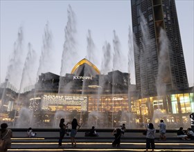 Water games with fountains in front of the IconSiam shopping center