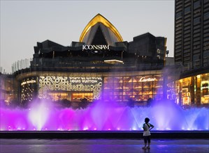 Water games with coloured fountains in front of the IconSiam shopping centre