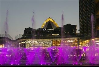 Water games with coloured fountains in front of the IconSiam shopping centre