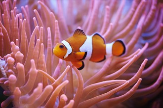Orange clownfish (Amphiprion percula) in a aquarium