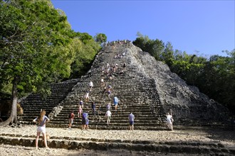 Tourists Climb Nohoch Mul Pyramid