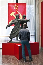 Visitors in front of exhibits from the Soviet Union