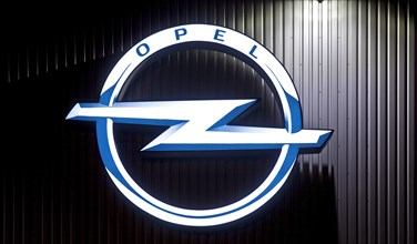 Opel logo at the goods distribution center of the Opel Group