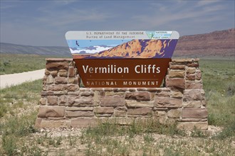Sign Vermilion Cliffs National Monument on Highway 89A