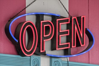 Illuminated Advertising Open at Restaurant Twistee Treat Diner and Pink Elephant Antique Mall