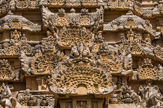 Decorated facade of Brihadeshwara temple at historical site Gangaikonda Cholapuram