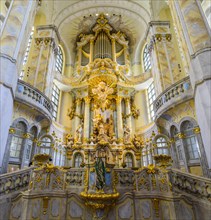 Interior view of the Catholic Church of Our Lady with church organ by Gottfried Silbermann