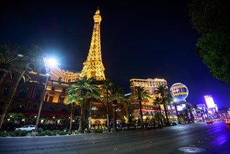 Illuminated Paris Las Vegas Hotel and Casino at night