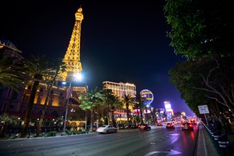 Illuminated Paris Las Vegas Hotel and Casino at night