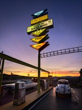 Historic rest stop and gas station with vintage cars