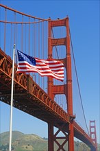 Golden Gate Bridge and the American flag Stars and Stripes