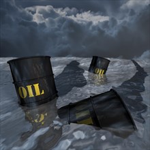 Oil barrels floating in the sea