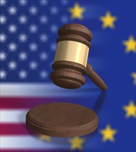 Gavel in front of EU and US flag