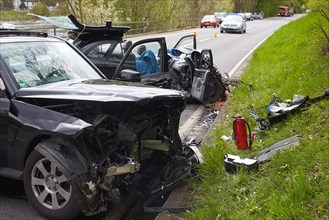 Wrecked cars in traffic accident