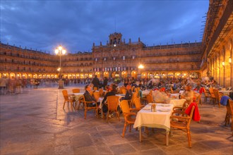 Plaza Mayor with Town Hall at dusk