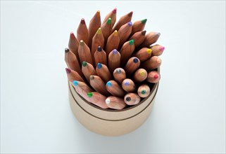 Coloured coloured pencils in a can