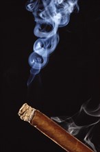 Burning cigar with cigar smoke