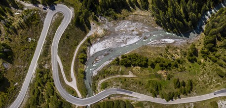 Aerial view of serpentines on the Namlos Pass