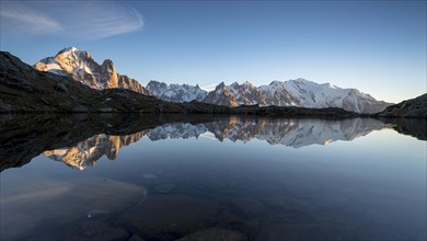 Mont Blanc massif with reflection in the Lac des Chesery