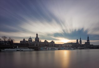 View from the Elbe river to the Dresden Cathedral or Hofkirche and the Higher Regional Court