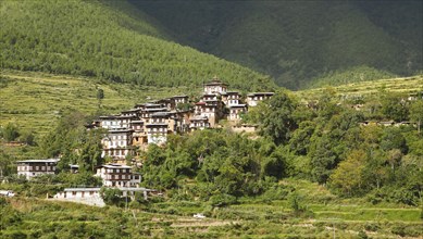 Rinchengang village with traditional houses