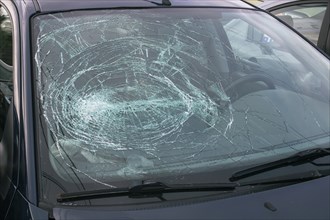 Smashed windshield of a car
