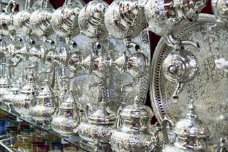 Moroccan silver plates and teapots