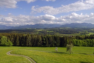 View of Kampenwand and Hochries from Ratzinger Hohe observation tower