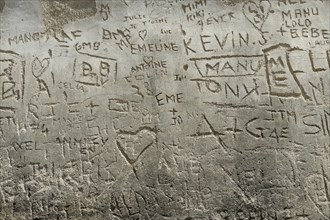Names carved into the walls of the citadel of Saint Florent