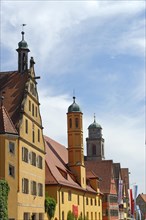 Church of the Holy Spirit in front of the tower of the parish church of St. Georg