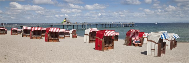 Timmendorfer beach with beach chairs and pier