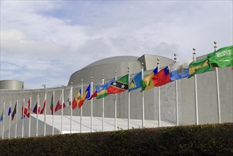 International flags in front of the Headquarters of the United Nations