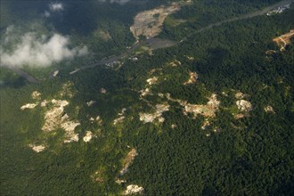 Illegal gold mines in rainforest