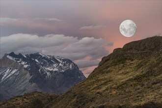 Moon rising over Cuernos del Paine