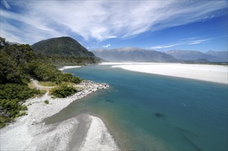 Turquoise river bed of the Haast River