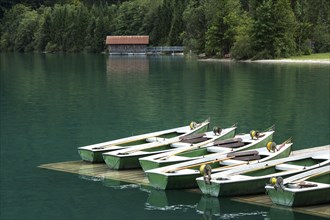 Rowboats on Walchensee lake in Einsiedl