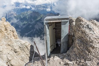 Outdoor toilet on the highest peak of the Dolomites