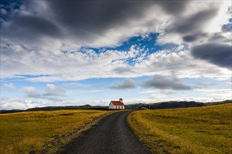 Small church with red roof in South Iceland