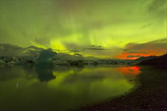 Northern lights above the lake Jokulsarlon