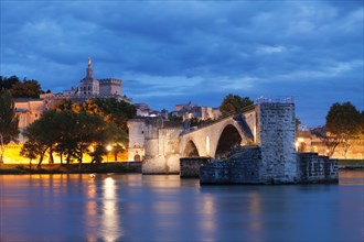 Bridge St. Benezet over the Rhone with Notre Dame des Doms and the Popes' Palace, Avignon