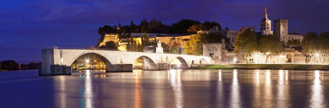 Bridge St. Benezet over the Rhone with Notre Dame des Doms and the Popes' Palace, Avignon